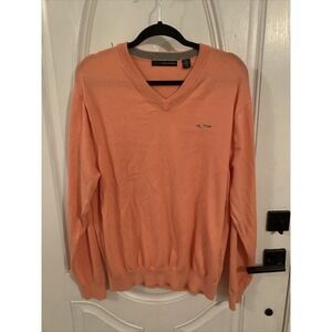 Greg Norman V Neck Sweater‎ Adult Large Pullover Orange Color Long Sleeves Men